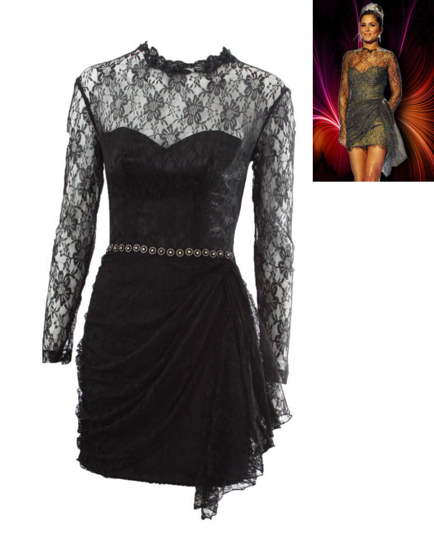 Lace overlay draped skirt dress