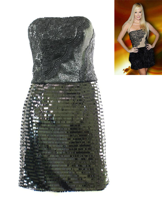 Lace metallic top sequin skirt mini dress