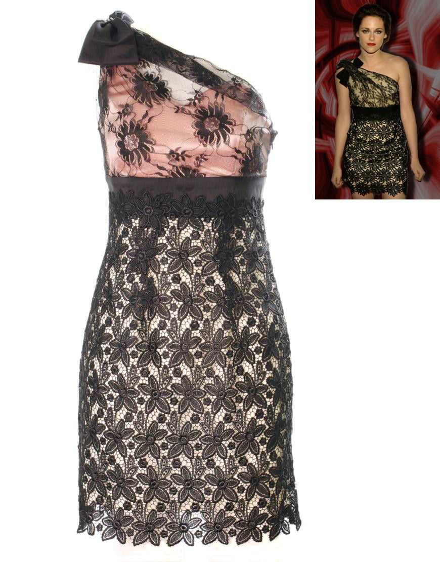 One shoulder bow trimmed lace dress