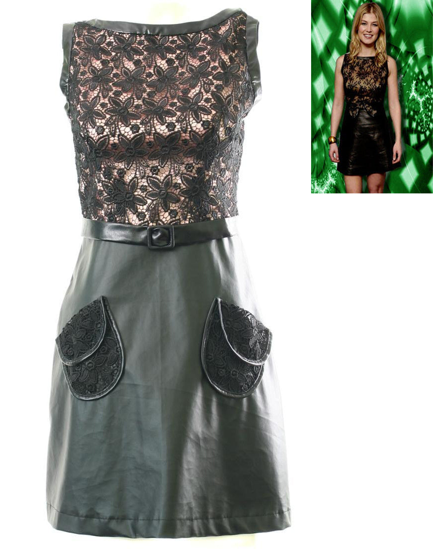 Lace panel leather skirt pockets dress