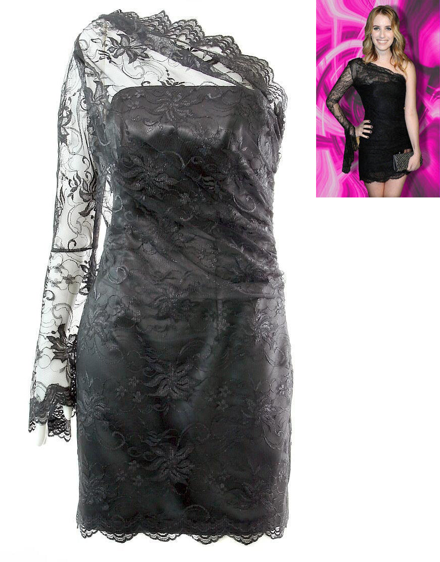 Triangular trim lace long sleeve with fab flared cuff in black