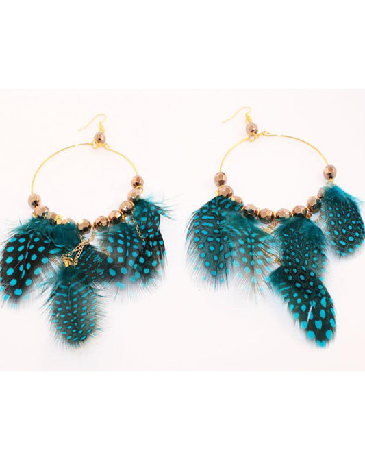 Feather hoop earrings in blue