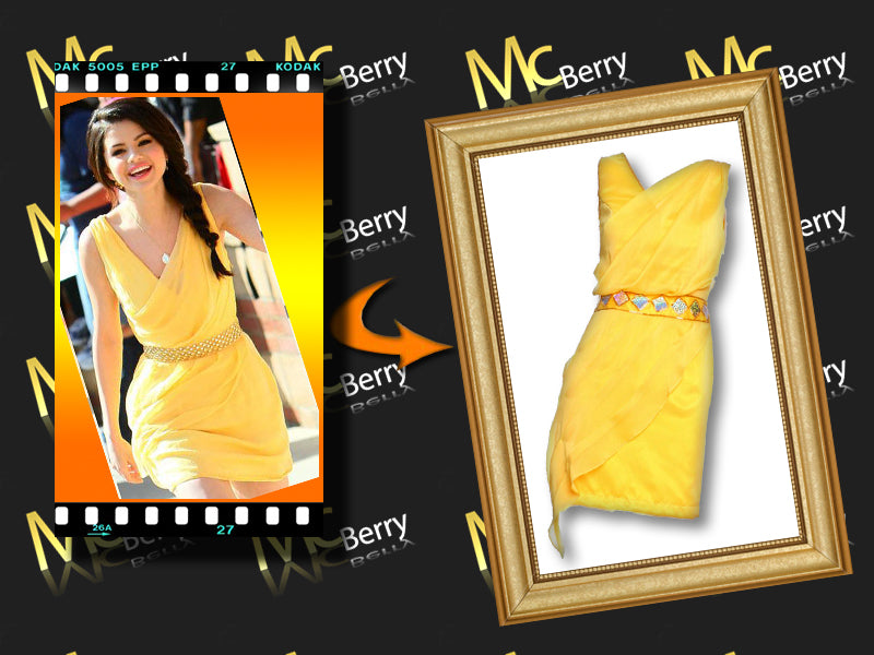 Draped beaded embellishment dress in yellow