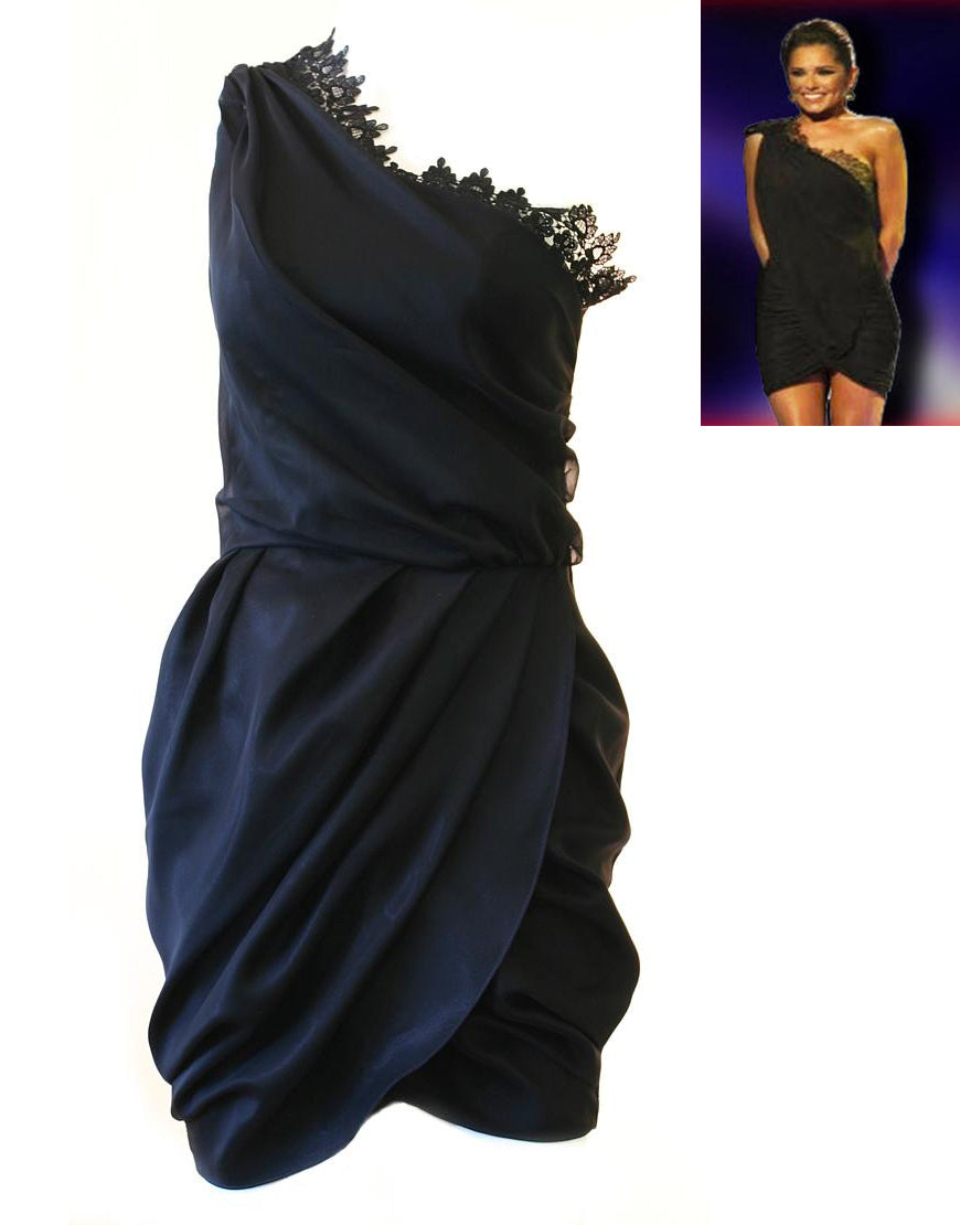 One shoulder lace insert draped dress