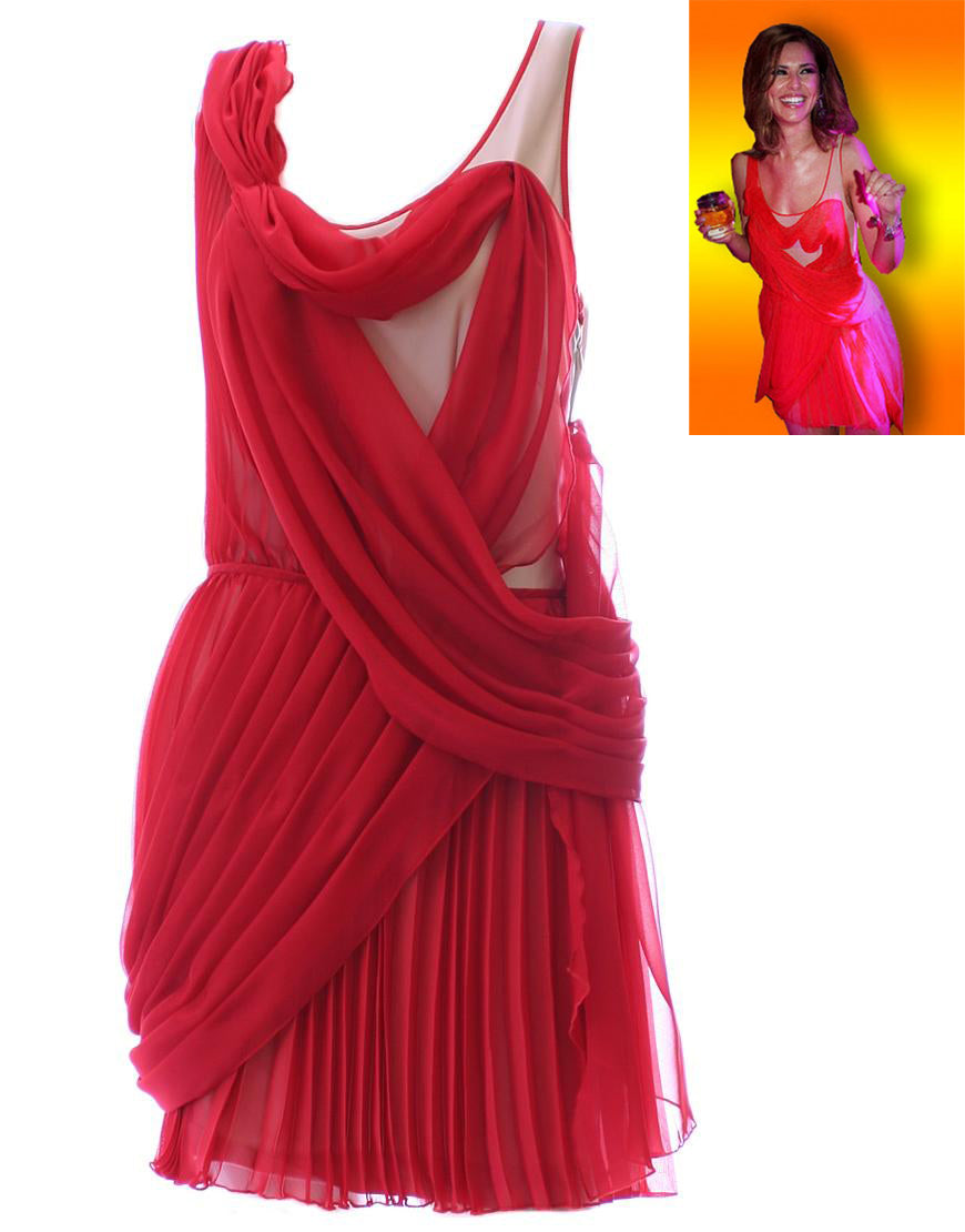 Twisted pleat overlay dress in red