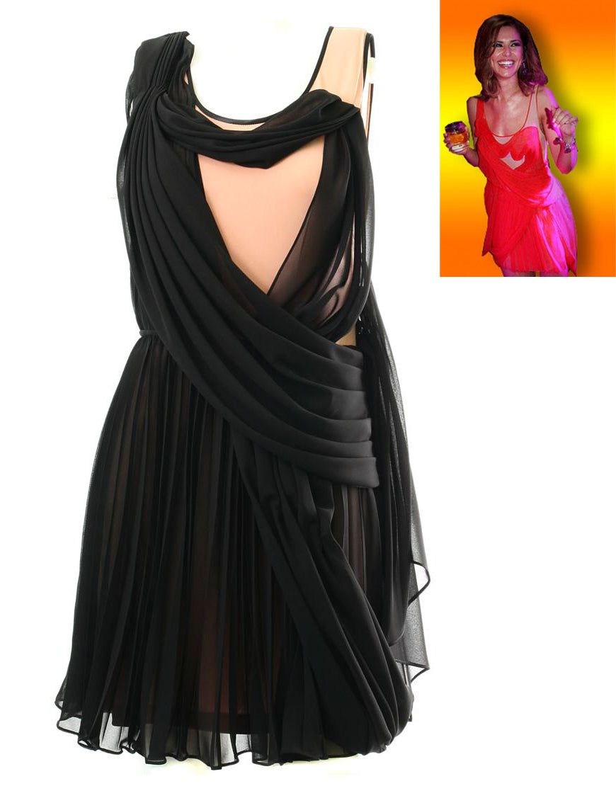 Twisted pleat overlay dress in black