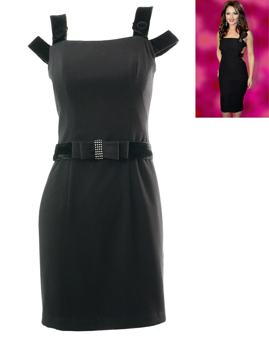 Bow-embellished waist mini dress in black