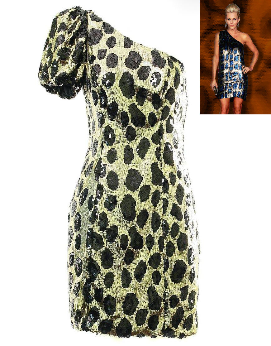 Black-gold sequin puff sleeve one shoulder dress