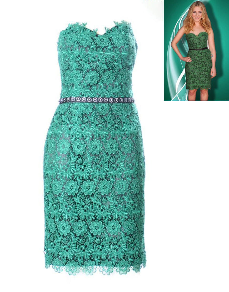 Embellished lace dress in green