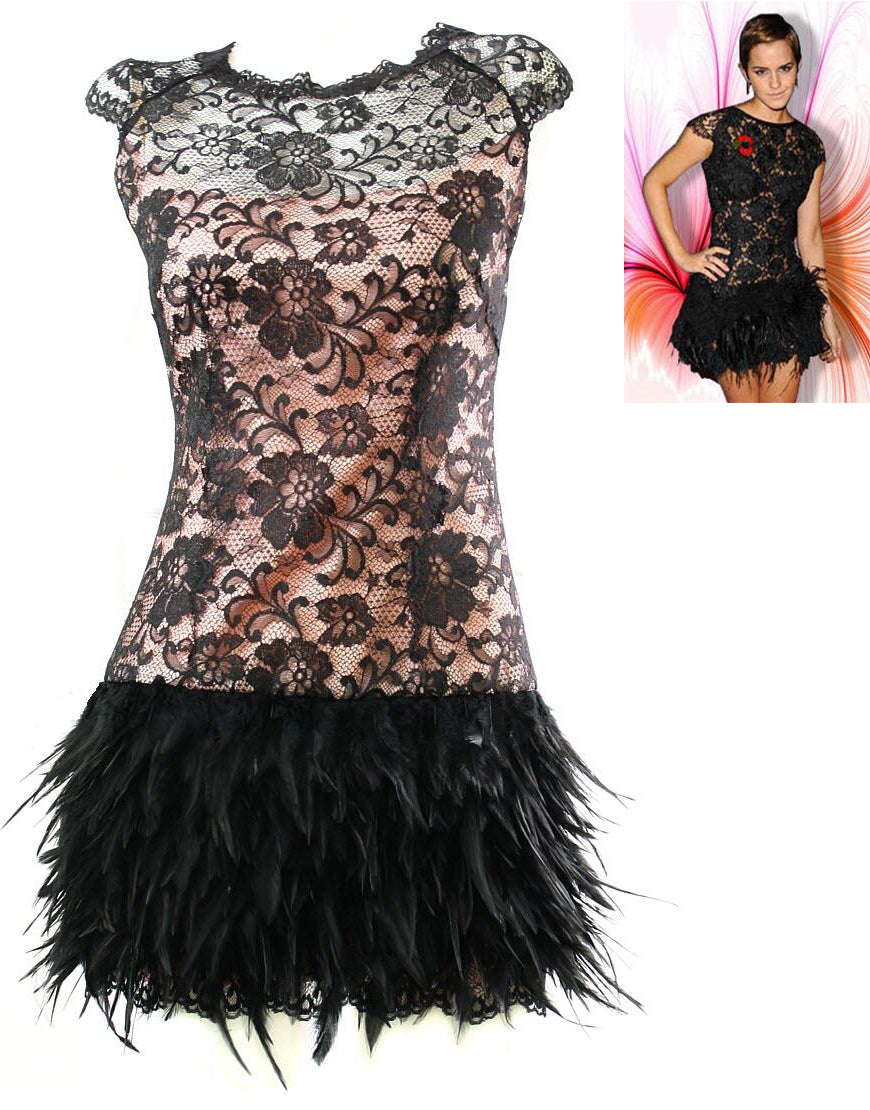 Emma Watson style lace feather dress