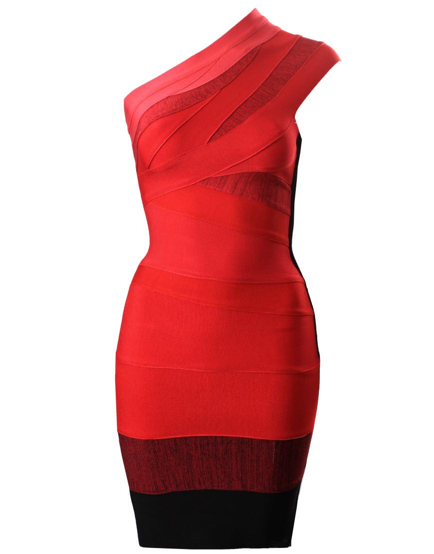 Brooke red ombre one shoulder bandage dress