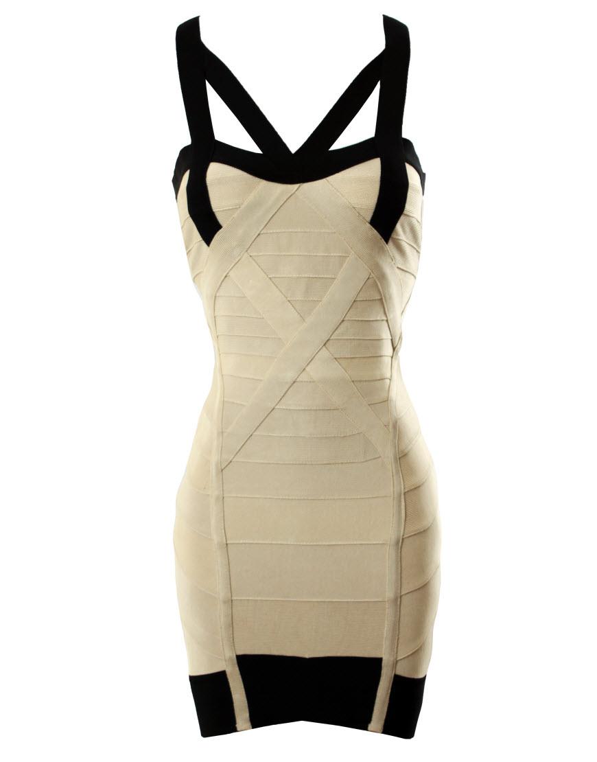 Black and ivory contrast bandage dress style Lauren Pope