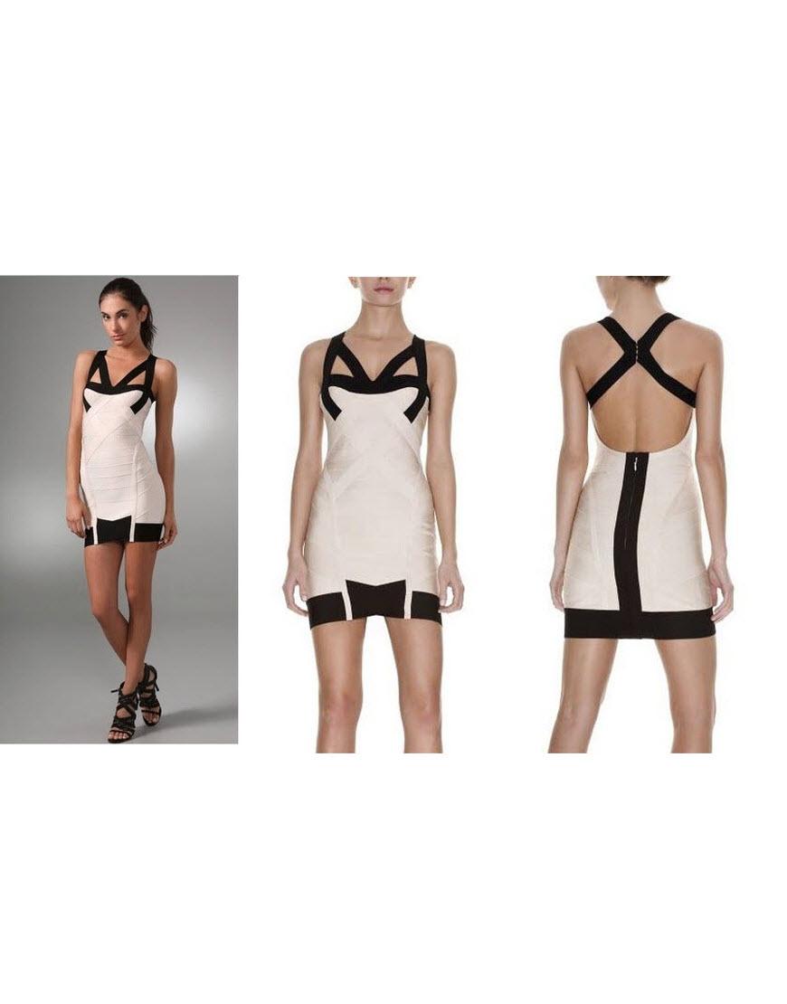 Black and ivory contrast bandage dress style Lauren Pope