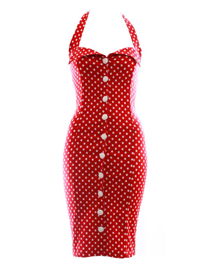 Polka dot halter neck shift dress in red