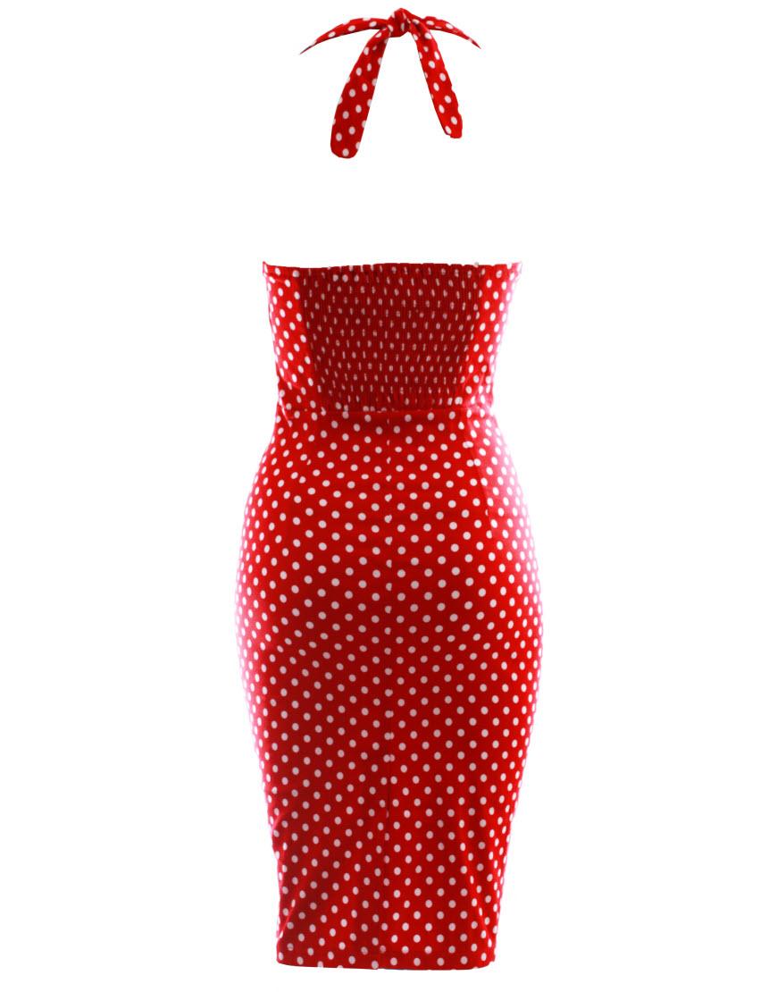 Polka dot halter neck shift dress in red