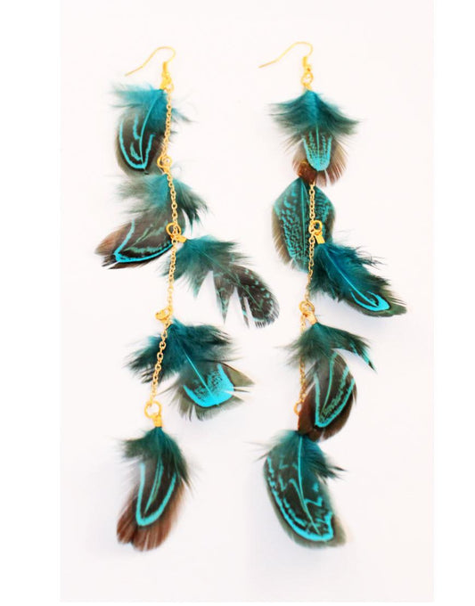 Feather earrings in light blue