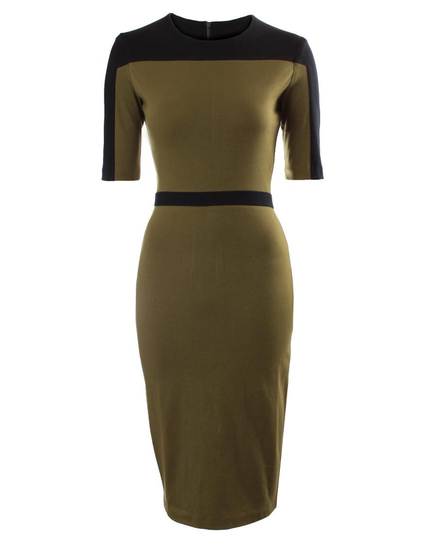 Two tone 3/4 sleeve pencil dress