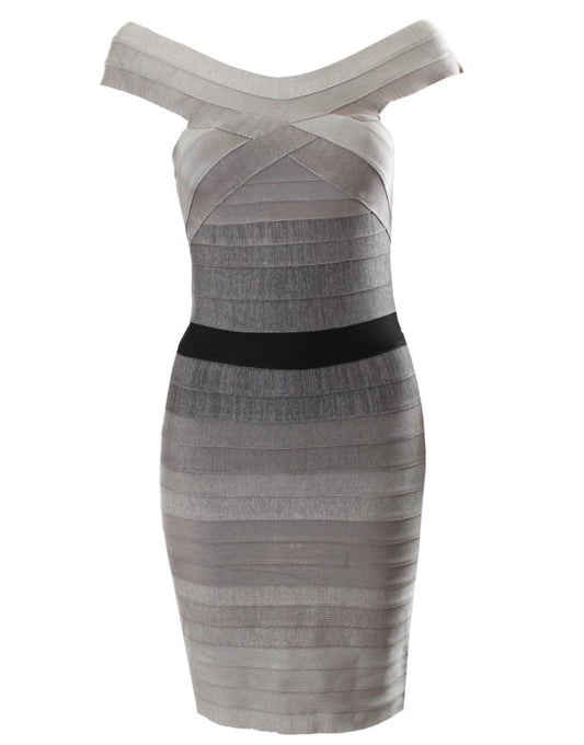 Grey gradient off shoulder bandage dress style Eva Longoria