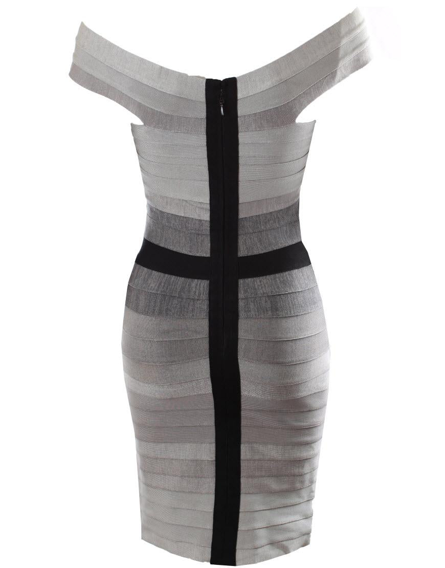 Grey gradient off shoulder bandage dress style Eva Longoria