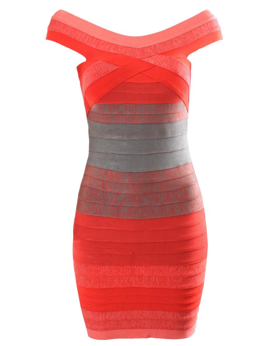 Red gradient off shoulder bandage dress style Tulisa
