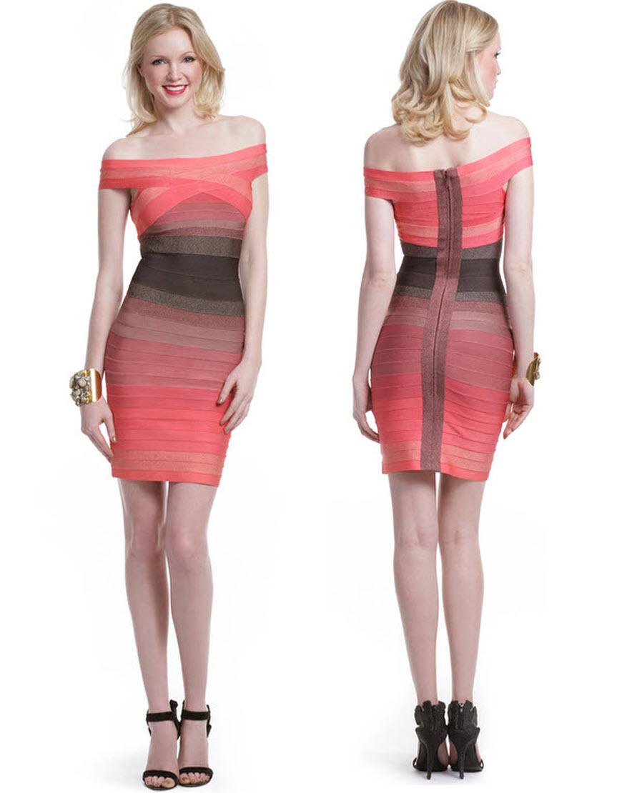 Red gradient off shoulder bandage dress style Tulisa