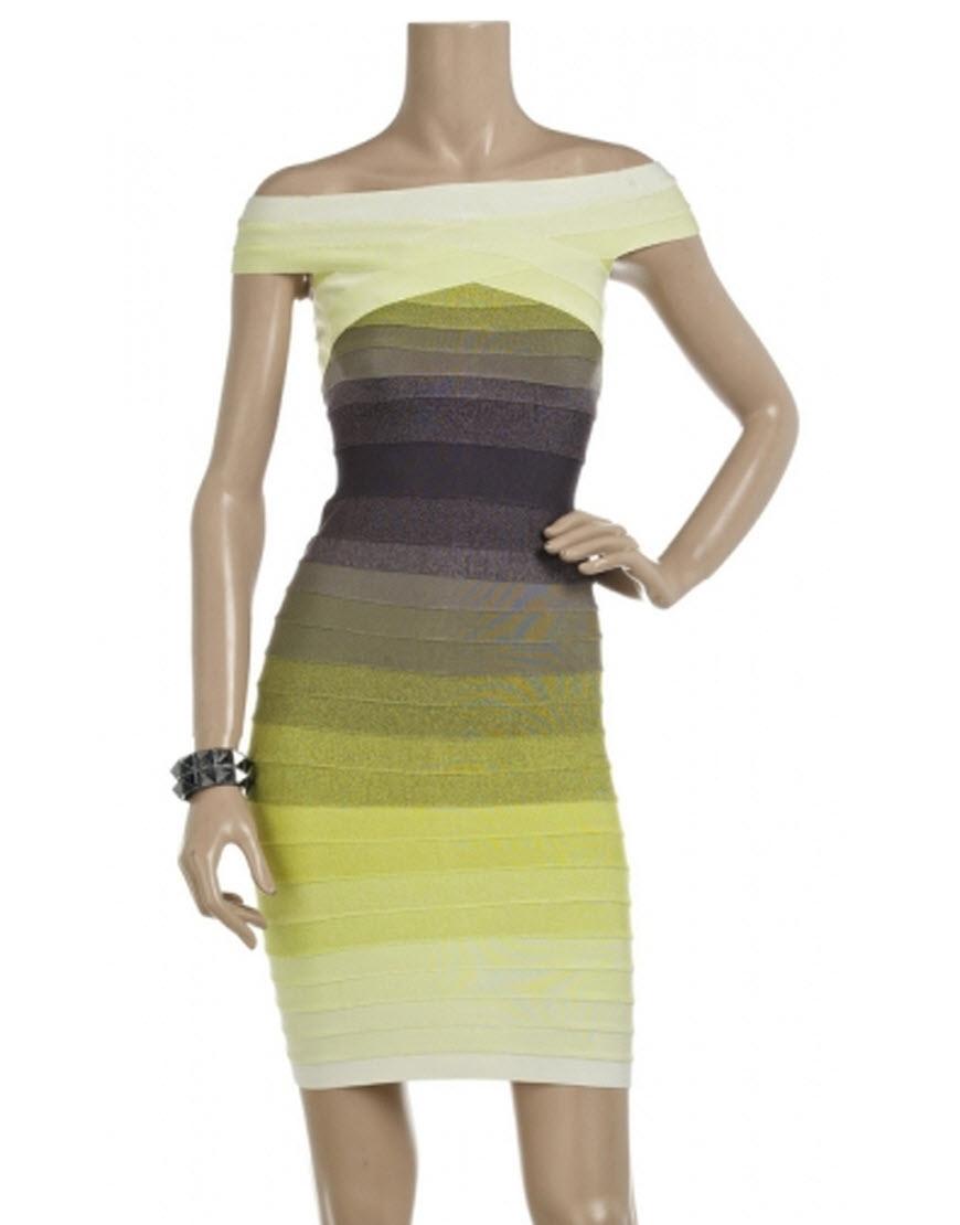 Green gradient off shoulder bandage dress style Tulisa