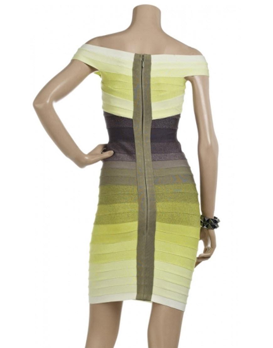 Green gradient off shoulder bandage dress style Tulisa