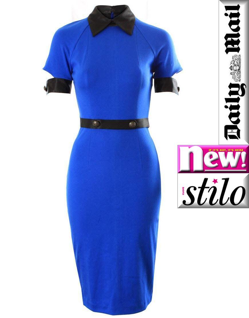 Button detail polo collar Pencil Dress in Blue