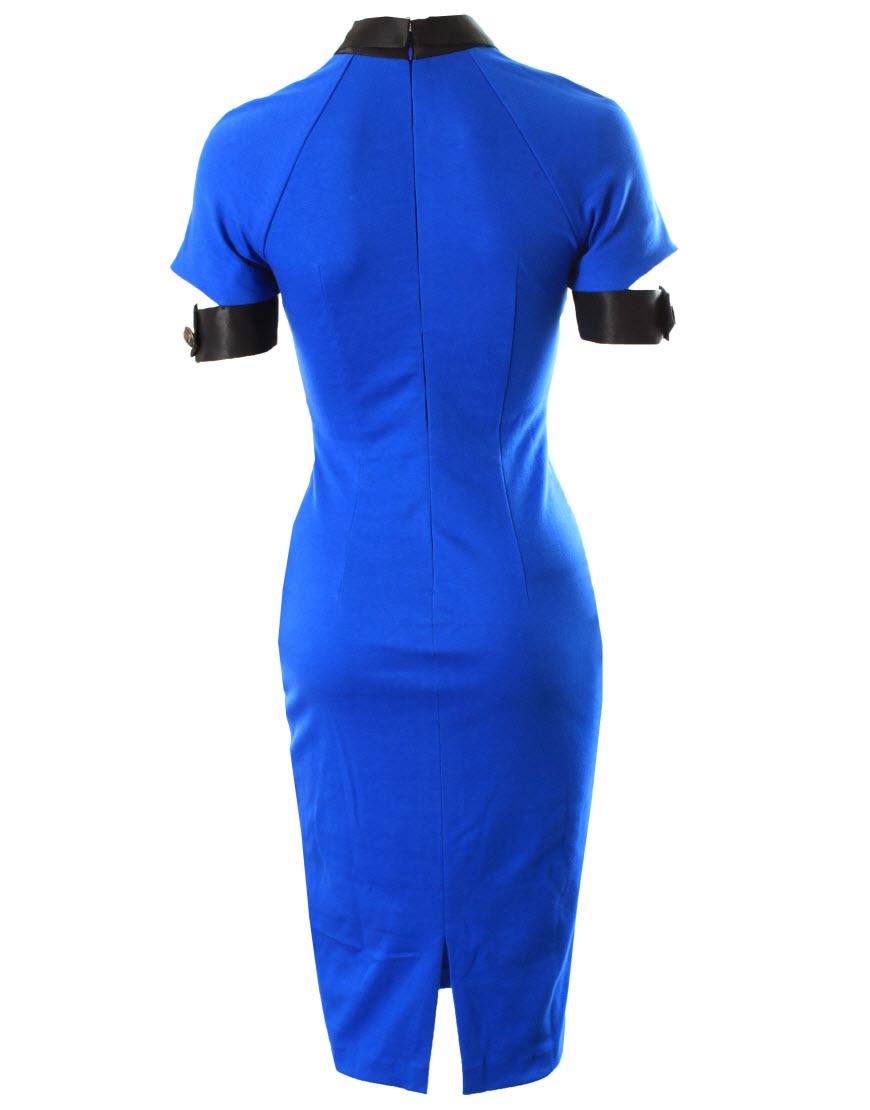 Button detail polo collar Pencil Dress in Blue