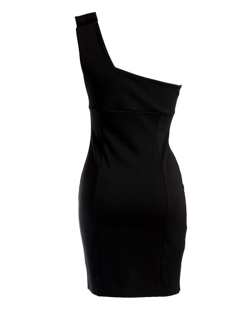 Gold buttons dress style Elizabeth Banks in Versace in black