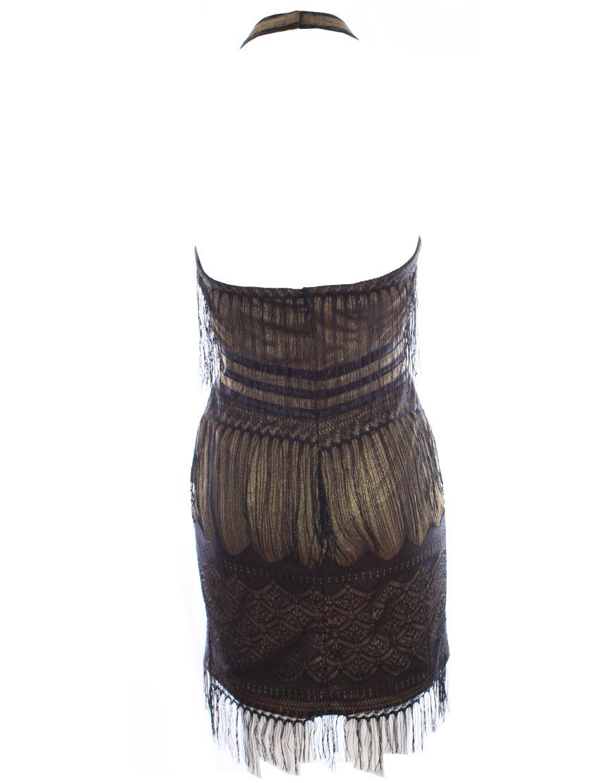 Fringed metallic gold halter neck dress