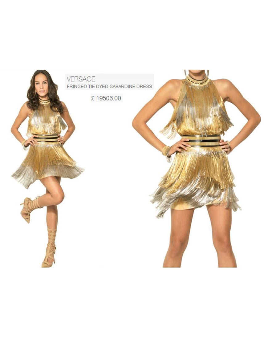 Fringed metallic gold halter neck dress