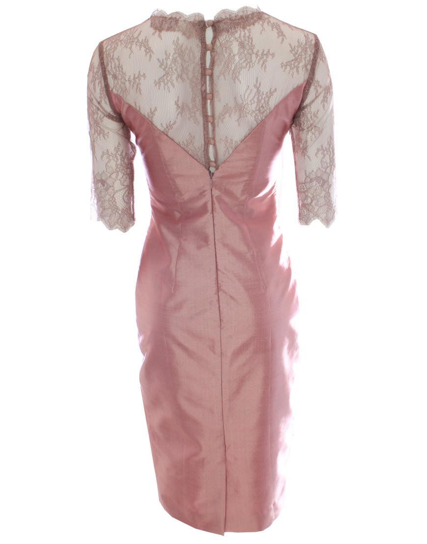 Bow detailed french lace SILK dress in beige