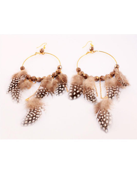 Feather hoop earrings in brown