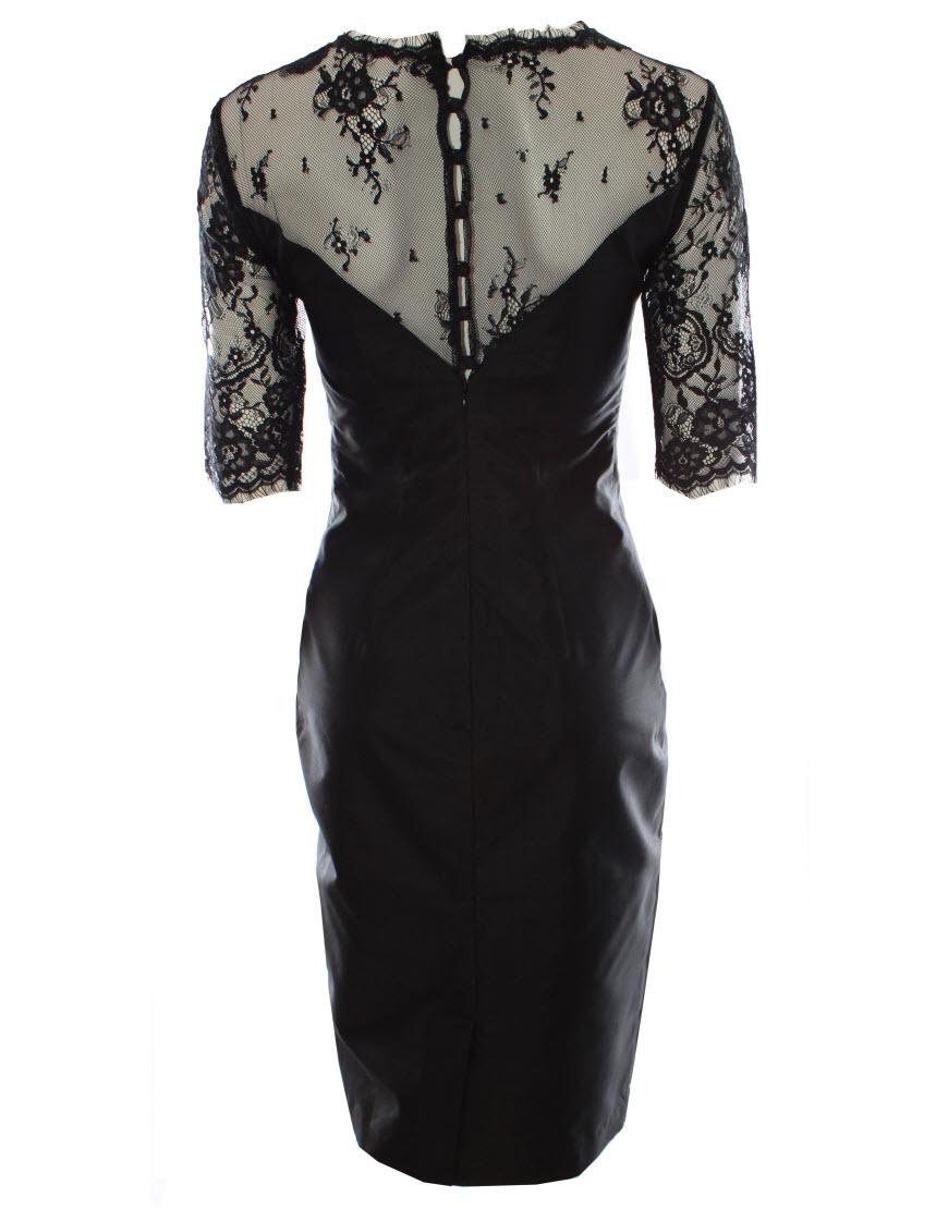 Bow detailed french lace SILK dress in black
