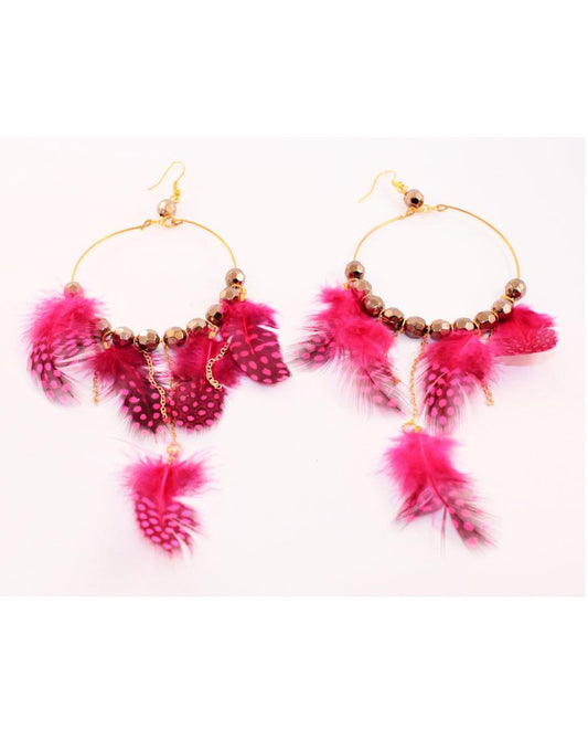 Feather hoop earrings in pink