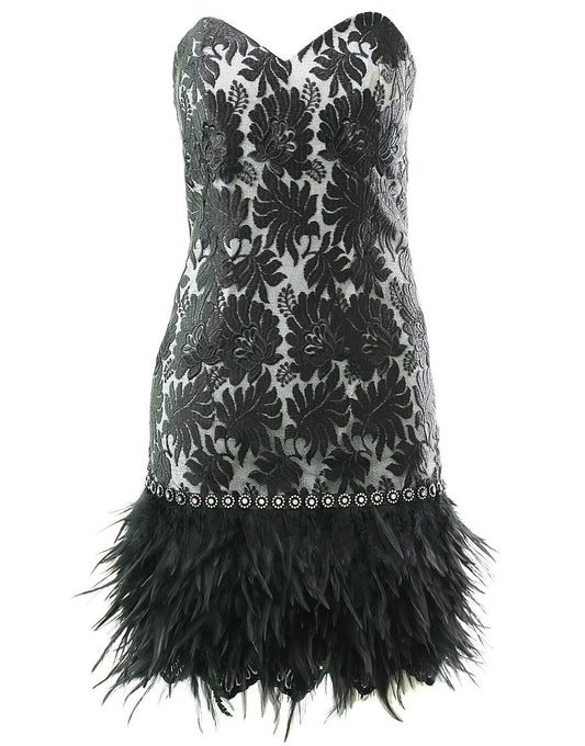 Lace embellished feather dress