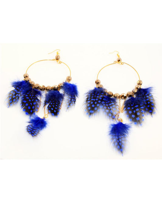 Feather hoop earrings in dark blue