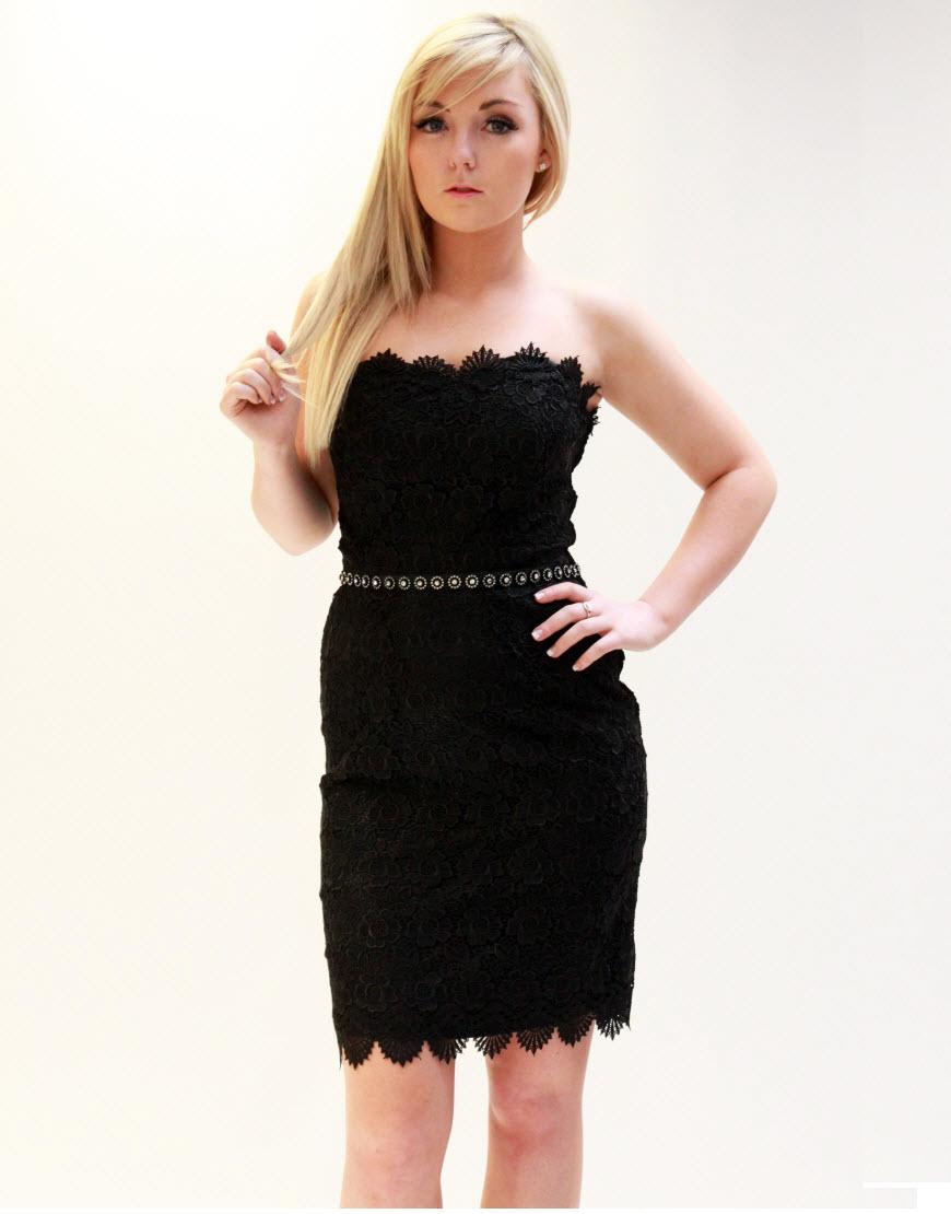 Embellished lace dress in black