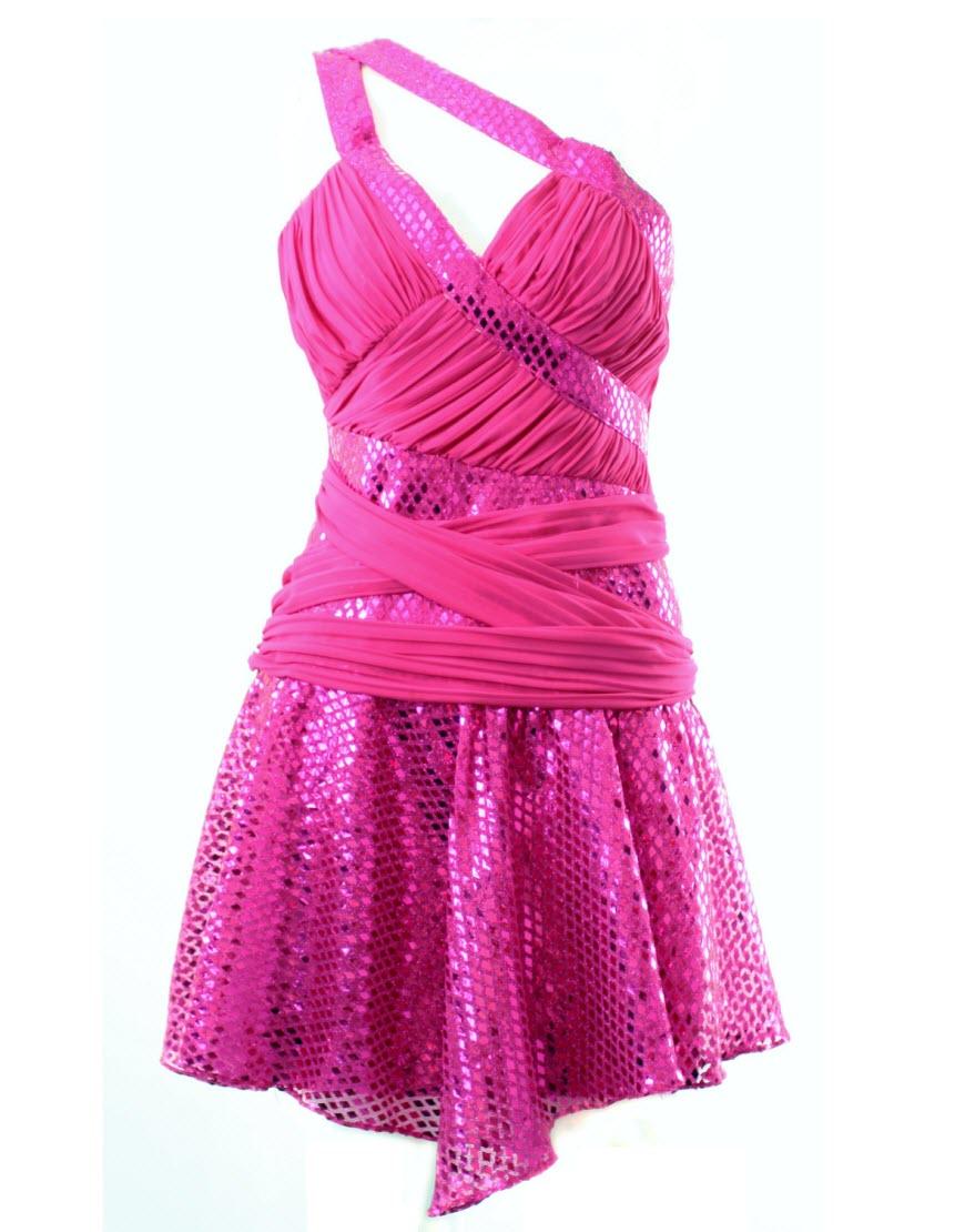 Sequin chiffon-draped asymmetric hem line dress