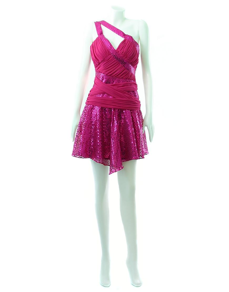 Sequin chiffon-draped asymmetric hem line dress