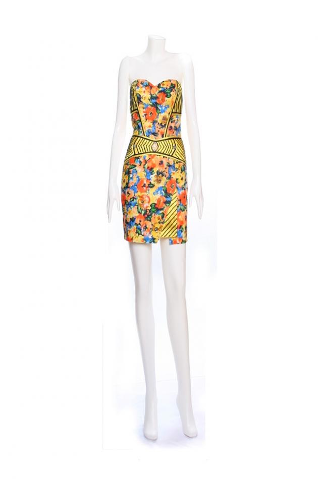 Floral two-tone trim mini dress