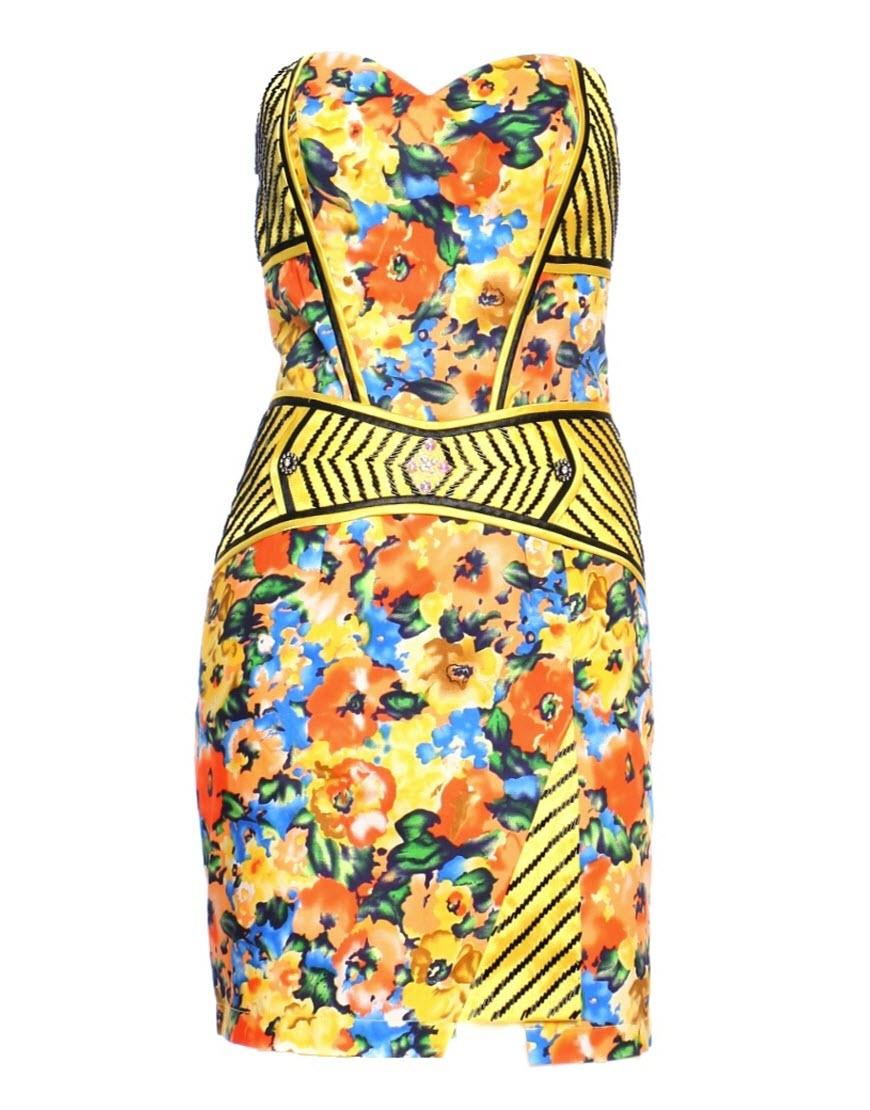 Floral two-tone trim mini dress