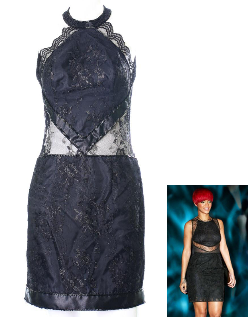 Lace panel round-neck embellished dress