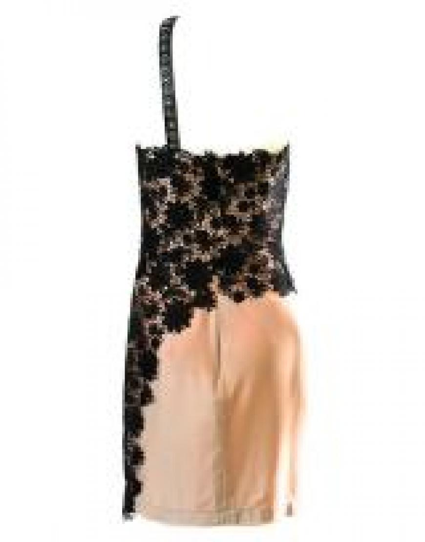 Detatchable embellished strap lace overlaid dress