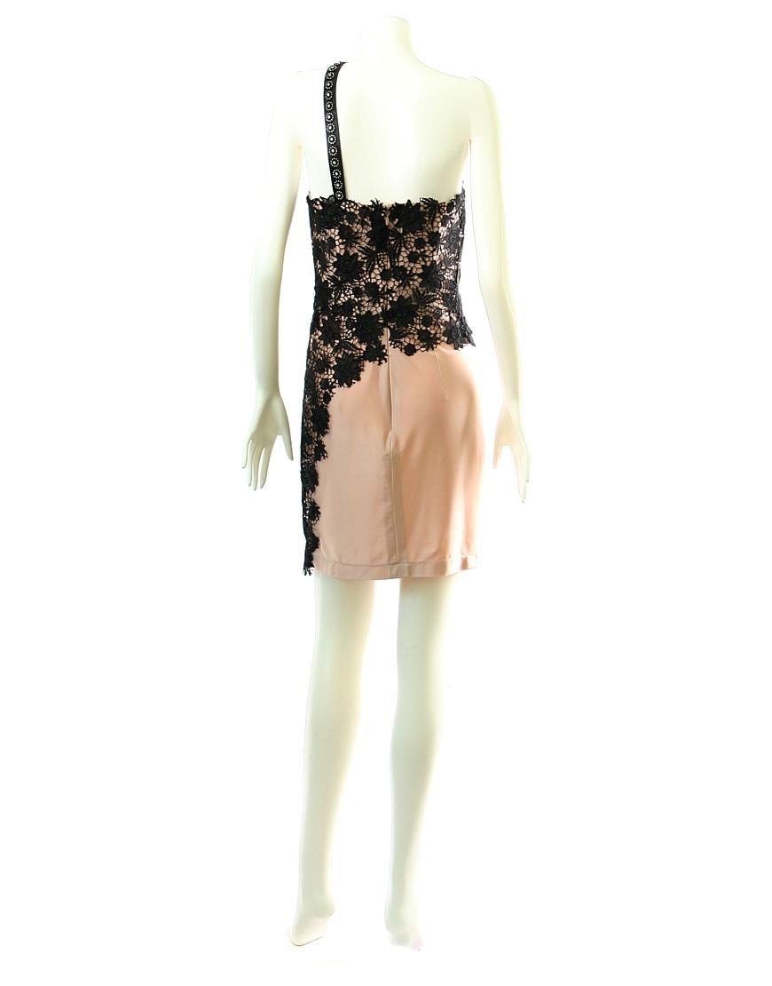 Detatchable embellished strap lace overlaid dress