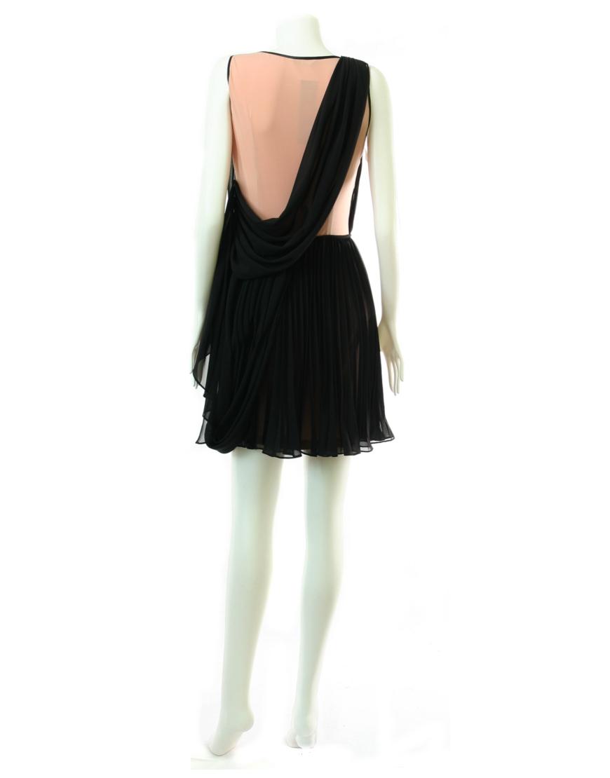 Twisted pleat overlay dress in black