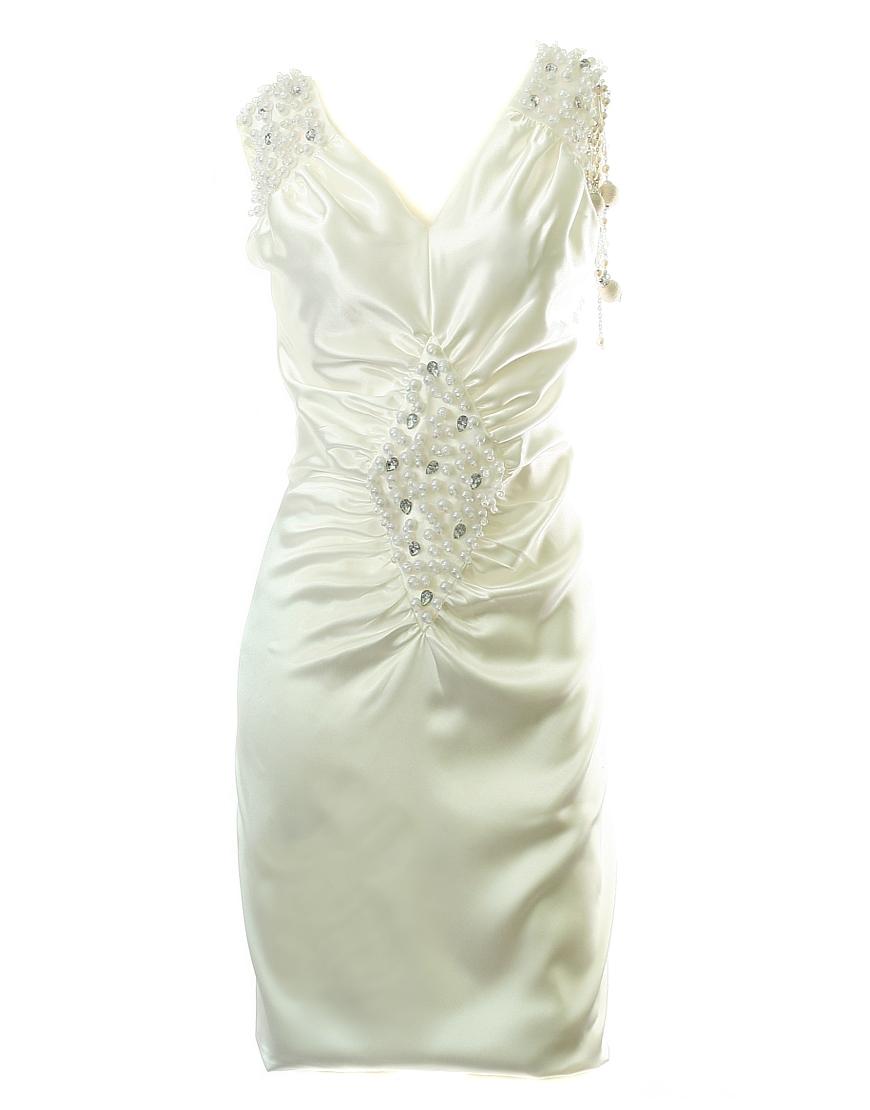 Drape embellished bodice side jewelled dress in Ivory