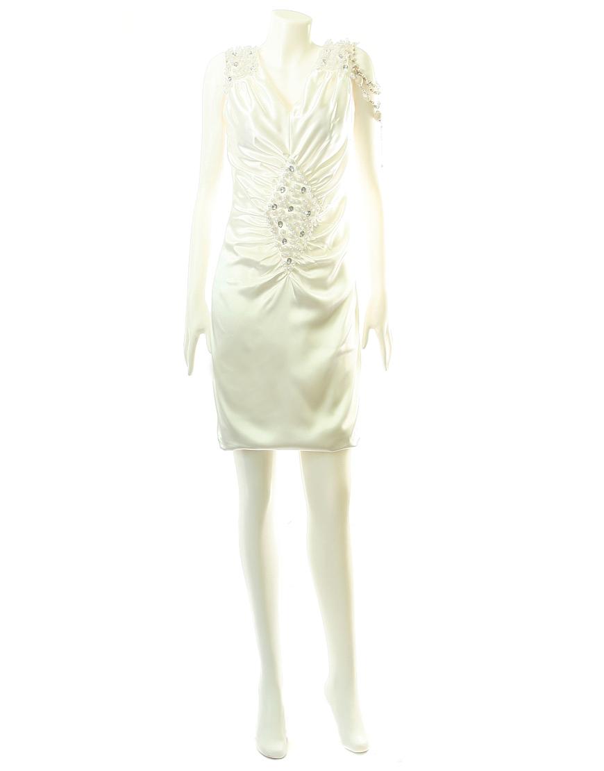 Drape embellished bodice side jewelled dress in Ivory