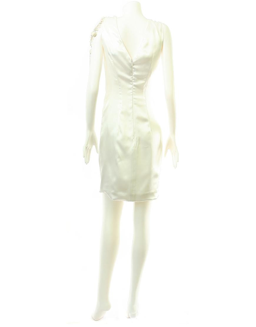 Drape embellished bodice side jewelled dress in Ivory